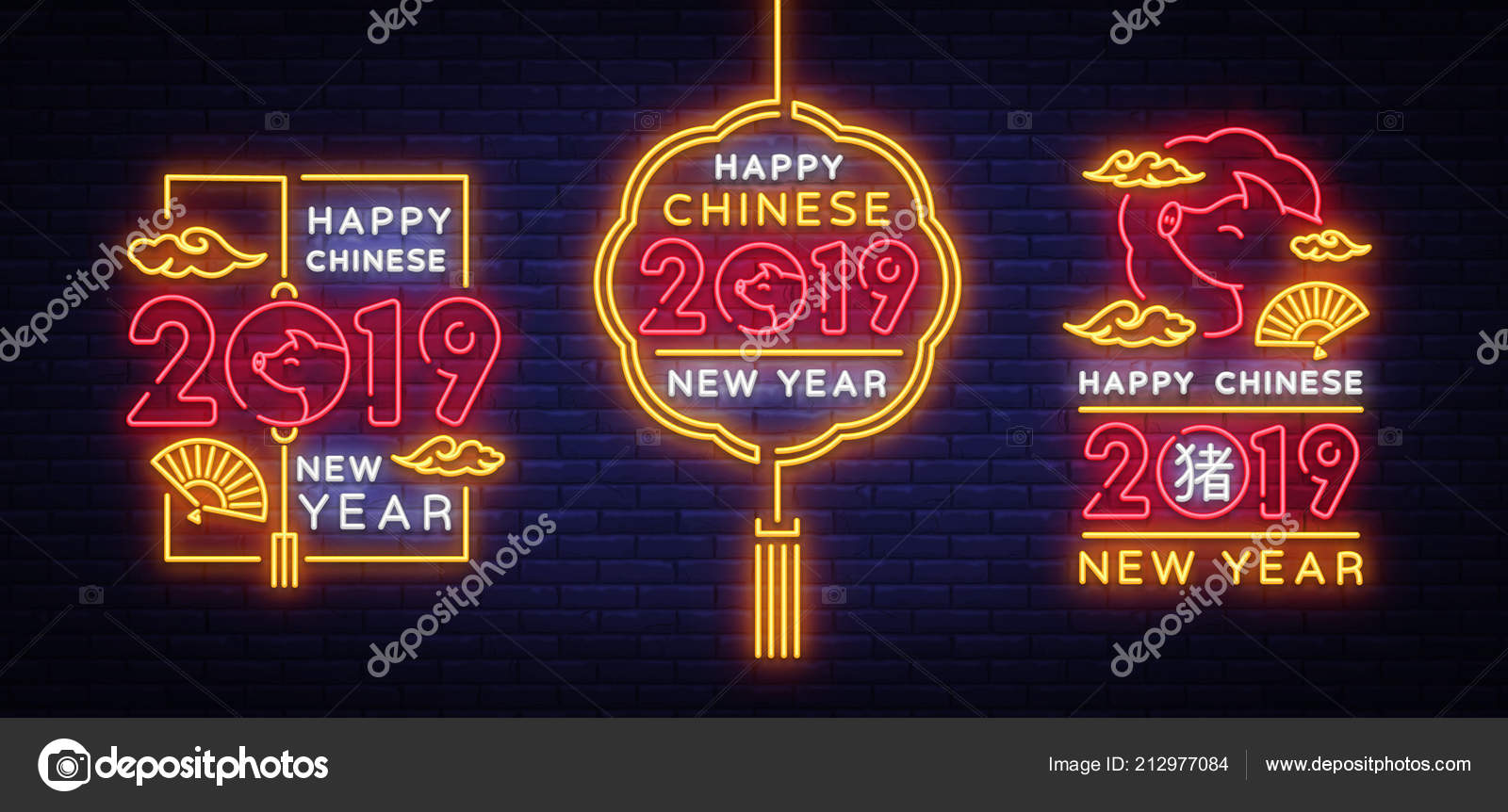 Grande Carte De Conception De Collection Pour Le Nouvel An Chinois 19 Annee Du Porc Dans