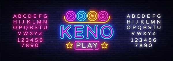 Keno loterii neon znak wektora. Lotto projekt szablonu neonowy znak, kasyno, święto światła transparent, neonowy szyld, nightly, jasne reklama, światła napis. Wektor. Edycja tekstu neon znak — Wektor stockowy