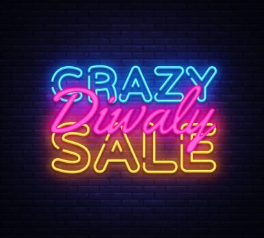 Diwali deli Satılık neon metin vektör tasarım şablonu. Diwali festivali teklif büyük satış neon logo, ışık afiş tasarım öğesi renkli modern tasarım trend, gece parlak reklam, parlak işareti. Vektör