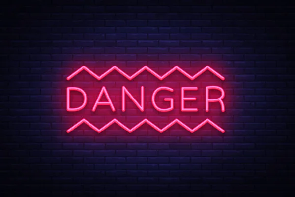 Veszély Neon szöveg vektor. Veszély neonreklám, design sablon, design modern trend, éjszakai neon jelzőtábla, éjszakai világos reklám, könnyű banner, könnyű művészet. Vektoros illusztráció — Stock Vector