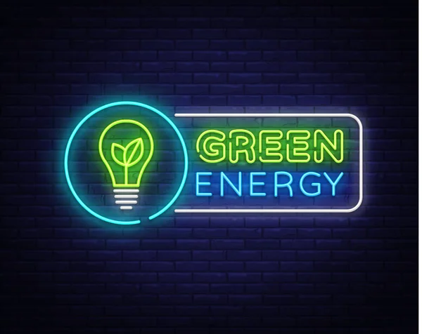 Grüne Energie Leuchtreklame Vektor. eco energy design template neon sign, ecology light banner, neon sign, night bright werbung, light inschrift. Vektorillustration — Stockvektor