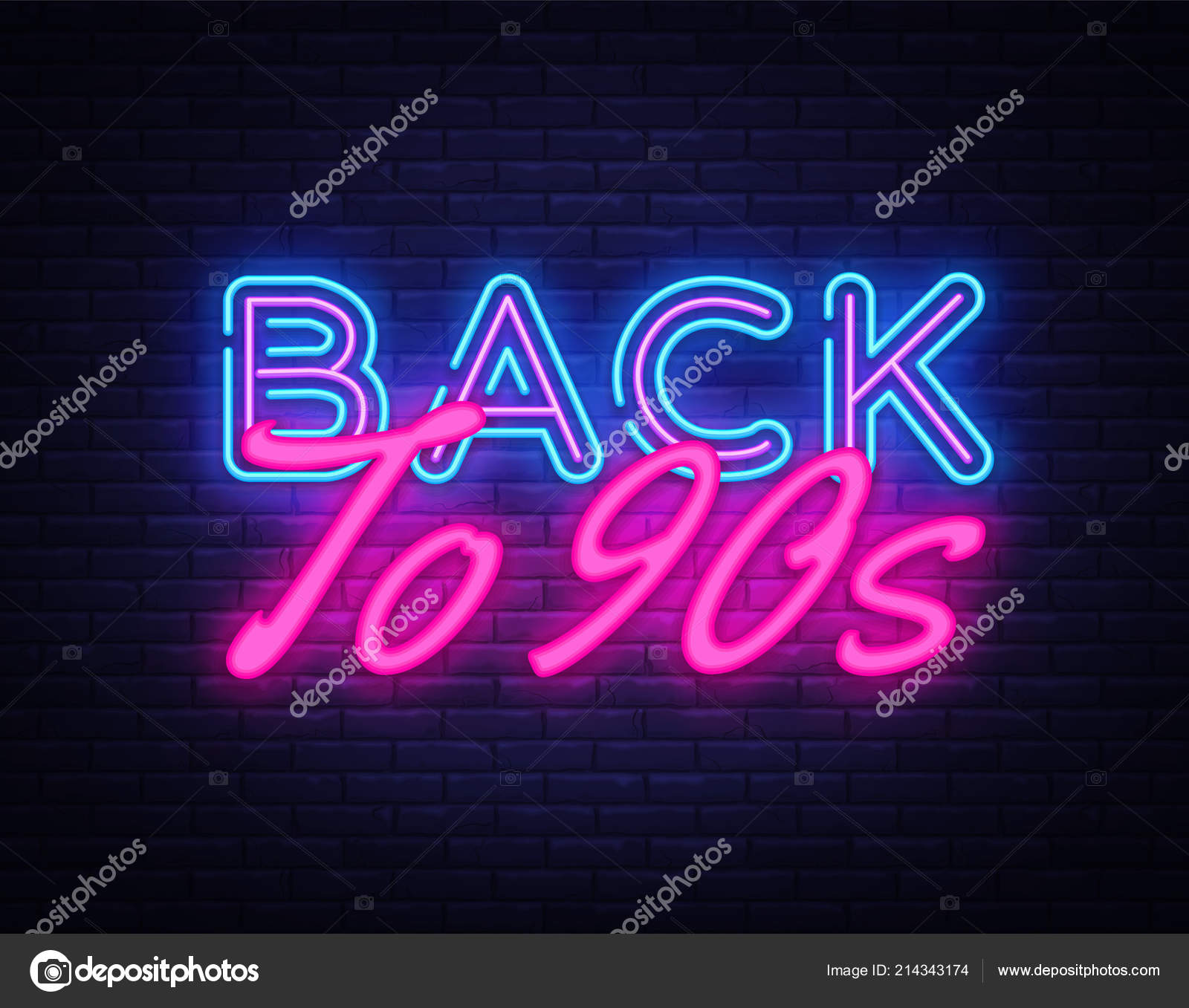 Back to 90s Neon Text Vector. Retro Back to 90s neon sign, design template,  modern trend design, night neon signboard, night bright advertising, light  banner, light art. Vector illustration Stock Vector by ©