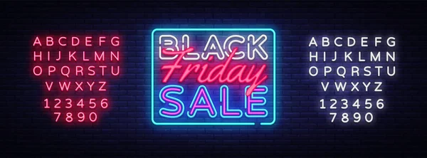 Black Friday Verkauf Leuchtreklame Vektor. Black Friday Sale Design-Vorlage Leuchtreklame, Lichtbanner, Leuchtreklame, nächtliche helle Werbung, Lichtinschrift. Vektor. Bearbeiten von Text Leuchtreklame — Stockvektor