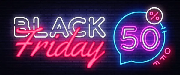 Black Friday Sale Neon Banner Vector. Black Friday neon πινακίδα, πρότυπο σχεδιασμού, μοντέρνα σχεδίαση τάση, night neon πινακίδα, νύχτα φωτεινή διαφήμιση, light banner, φως τέχνη. Εικονογράφηση διανύσματος — Διανυσματικό Αρχείο