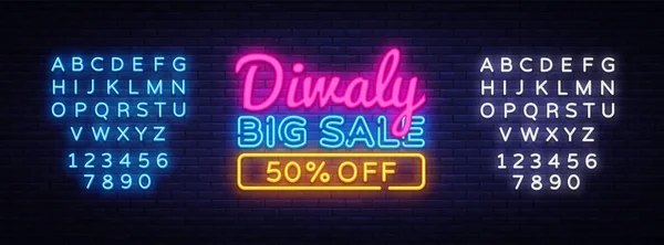 Diwali Festival Offer Big Sale neon text vector design template. Diwali Hindu Sale neon logo, light banner design element colorful modern design trend, bright sign. Vector. Editing text neon sign — Stock Vector
