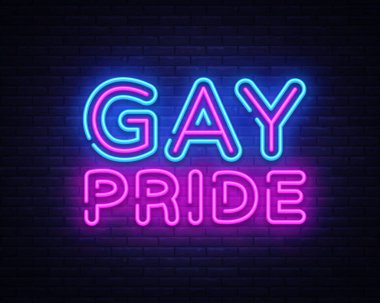 Gay Pride neon işareti vektör. LGBT tasarım şablonu neon tabela, ışık afiş, neon tabela, parlak reklam, her gece yazıt ışık. Vektör çizim
