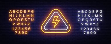 Lightning bolt neon sign vector design template. High-voltage neon symbol, light banner design element colorful modern design trend, bright sign. Vector. Editing text neon sign clipart