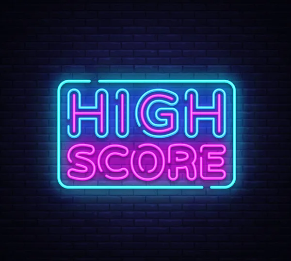 Highscore Neon Text Vektor. Highscore-Leuchtreklame, Design-Vorlage, modernes Trenddesign, Nacht-Leuchtreklame, Nacht helle Werbung, Lichtbanner, Lichtkunst. Vektorillustration — Stockvektor