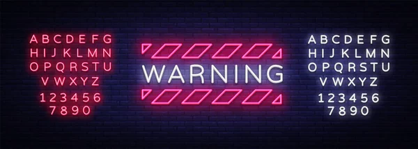 Aviso Neon vetor de texto. Sinal de néon de zona de perigo, modelo de design, design de tendência moderna, sinalização de néon noturno, publicidade brilhante noturna, banner de luz, arte leve. Vector. Edição de texto sinal de néon —  Vetores de Stock