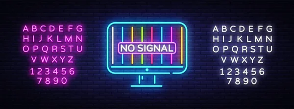 Kein Signal tv neon sign Vektor. Fehler keine Signaldesign-Vorlage Leuchtreklame, Lichtbanner, Leuchtreklame, nächtliche helle Werbung, Lichtinschrift. Vektorillustration. Bearbeiten von Text Leuchtreklame — Stockvektor