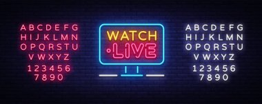 İzle canlı Neon metin vektör. Tasarım şablonu, modern trend tasarım, gece neon tabela, gece parlak reklam, banner, hafif sanat ışık canlı neon tabela, dikkat et. Vektör. Metin neon işareti düzenleme