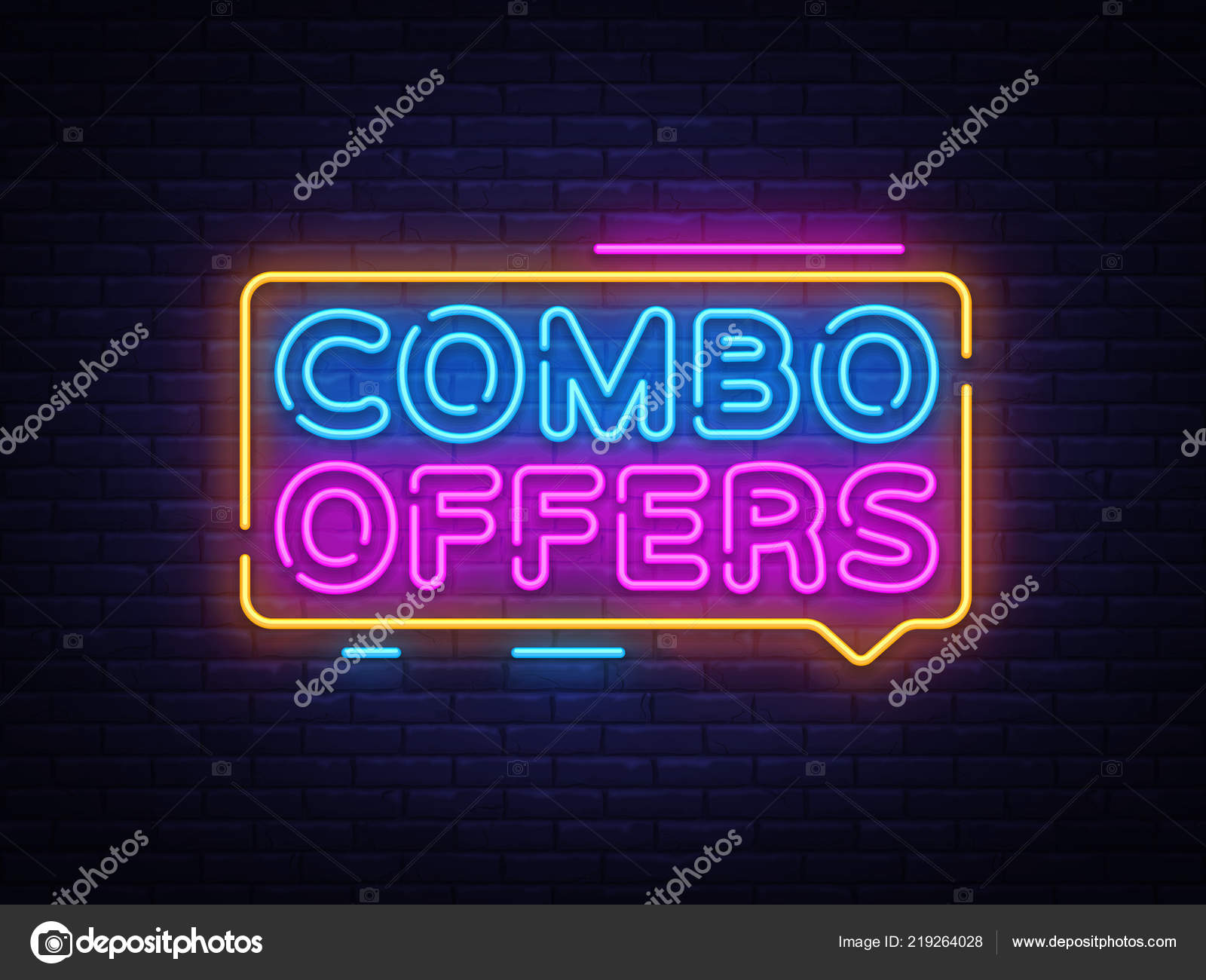 Combo Offers neon text vector design template. Big discount light