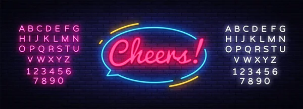 Cheers neon jel vektor. Sör-Party ünnep Design sablon neonreklám, könnyű banner, neon jelzőtábla, éjszakai, fényes reklám, könnyű felirat. Vektoros illusztráció. Szerkesztése szöveg Neonfény — Stock Vector