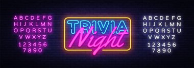Diğer bilgiler gece neon işareti vektör. Quiz saat tasarım şablonu neon tabela, ışık afiş, neon tabela, her gece parlak reklam, ışık yazıt. Vektör çizim. Metin neon işareti düzenleme