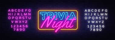 Trivia Night neon sign vector. Quiz Time Design template neon sign, light banner, neon signboard, nightly bright advertising, light inscription. Vector illustration. Editing text neon sign clipart