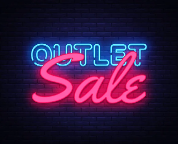 Outlet Sale neon text vector design template. Discount neon banner, light banner design element colorful modern design trend, night bright advertising, bright sign. Vector illustration — Stock Vector