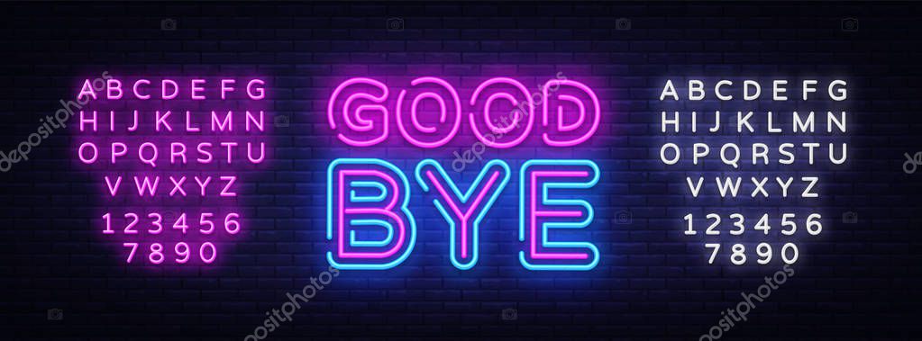 Good Bye neon text vector design template. Good Bye neon logo, light banner design element colorful modern design trend, night bright advertising, bright sign. Vector. Editing text neon sign.