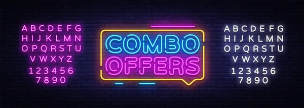 Combo erbjuder neon text vektor formgivningsmall. Stor rabatt ljus banner design element färgglad modern inredning trend, natt ljusa reklam, ljusa tecken. Vektor. Redigera text neonskylt — Stock vektor