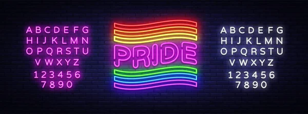 Gurur neon metin vektör tasarım şablonu. LGBT neon logo, ışık afiş tasarım öğesi renkli modern tasarım trend, gece parlak reklam, parlak işareti. Vektör çizim. Metin neon işareti düzenleme — Stok Vektör