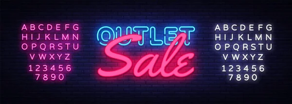 Outlet Sale neon text vector design template. Discount neon banner, light banner design element colorful modern design trend, night bright advertising, bright sign. Vector. Editing text neon sign — Stock Vector