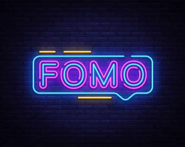 Fomo Neon metin vektör. Fomo neon tabela, tasarım şablonu, modern trend tasarım, gece neon tabela, gece parlak reklam, ışık afiş, ışık sanat. Vektör çizim
