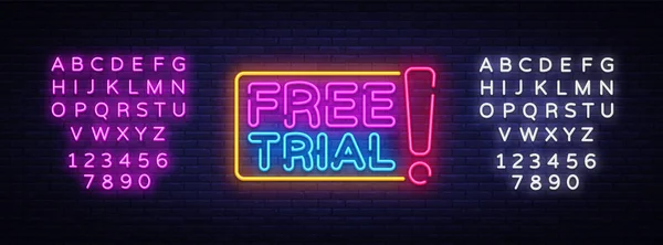 Free Trial Neon Text Vector. Free Trial neon sign, design template, modern trend design, night neon signboard, night bright advertising, light banner, light art. Vector. Editing text neon sign — Stock Vector