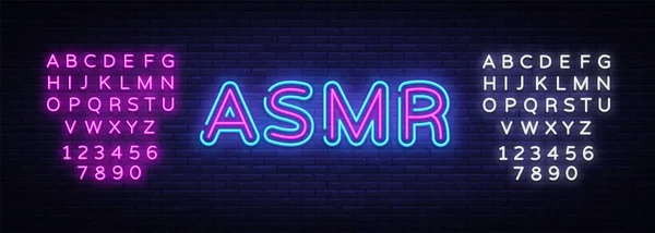 ASMR Neon vektorový Text. Autonomní smyslové reakce poledník neonový nápis, návrh šablony, moderní trendy design, noční neonové vývěsní štít, noc, světlé reklama. Vektor. Editace textu neonový nápis — Stockový vektor