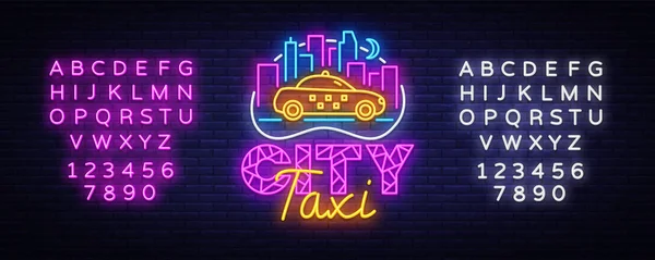 Modèle de conception vectorielle de signe néon de service de taxi. City Taxi concept de logo néon, élément de conception de bannière légère tendance de conception moderne colorée, nuit publicité lumineuse. Vecteur. Montage de texte néon signe — Image vectorielle