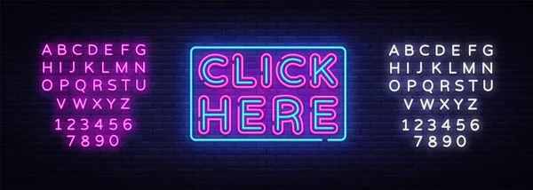 Haga clic en Nere Neon Text Vector. Haga clic en el signo de neón Nere, plantilla de diseño, diseño de tendencia moderna, letrero de neón de noche, publicidad brillante de noche, banner de luz, arte de la luz. Vector. Edición de texto signo de neón — Vector de stock