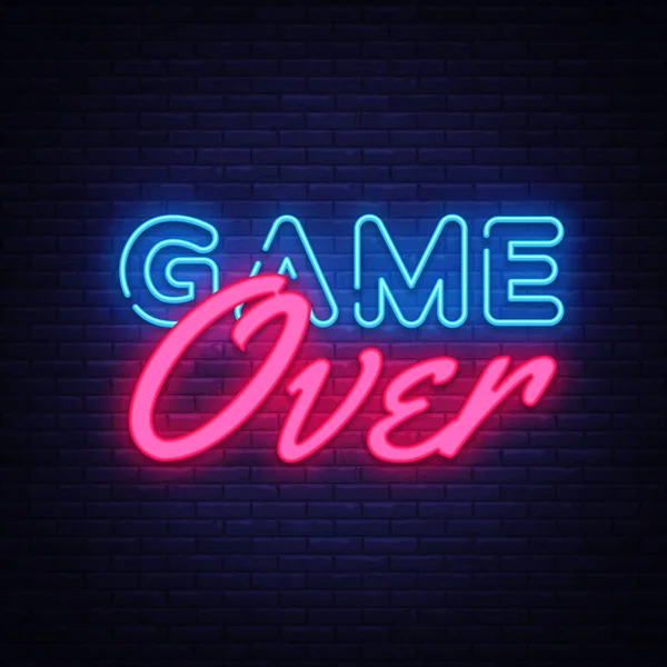 Oyun Neon metin vektör bitti. Game Over neon tabela, oyun tasarım şablonu, modern trend tasarım, gece neon tabela, gece parlak reklam, ışık afiş, ışık sanat. Vektör çizim — Stok Vektör