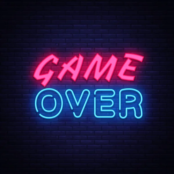 Game Over neon metin vektör tasarım şablonu. Oyun neon logo, ışık afiş tasarım öğesi renkli modern tasarım trend, gece parlak reklam, parlak işareti bitti. Vektör çizim — Stok Vektör