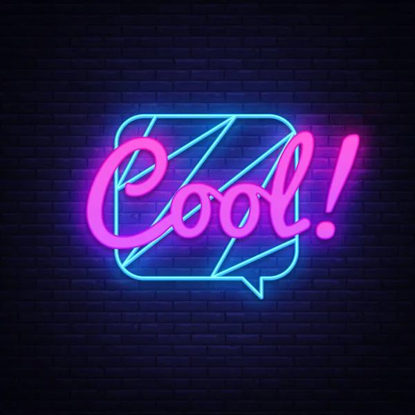 Cool Neon Text Vector. Comic lettering Cool neon sign, design template, modern trend design, night neon signboard, speech bubble, poster and sticker concept, light banner. Vector illustration — Stock Vector