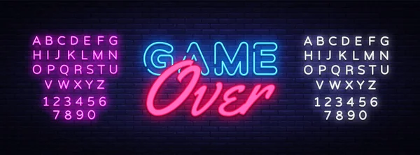 Game Over Neon Text Vector. Game Over neon sign, Gaming design template, modern trend design, night neon signboard, night bright advertising, light banner, light art. Vector. Editing text neon sign — Stock Vector