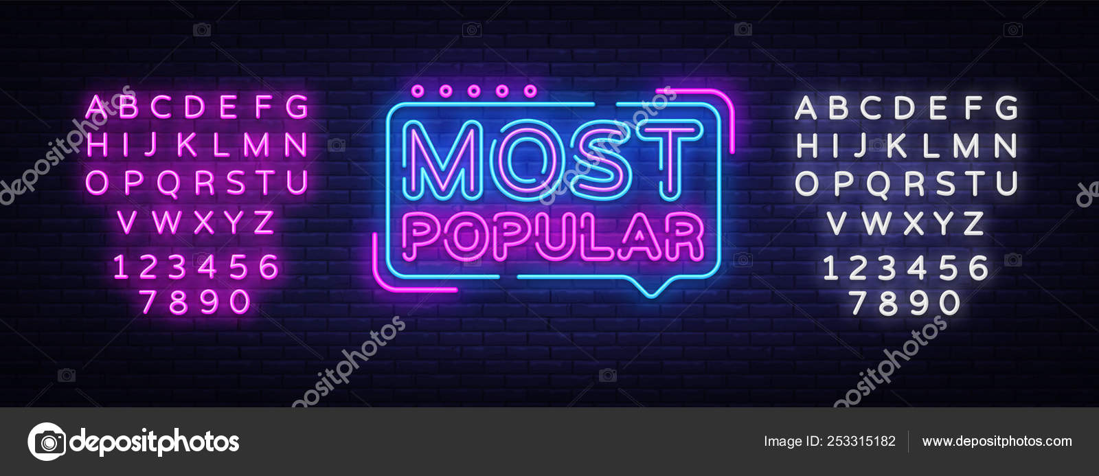 Most Popular neon sign vector. Most Popular Design template neon sign, light banner, neon