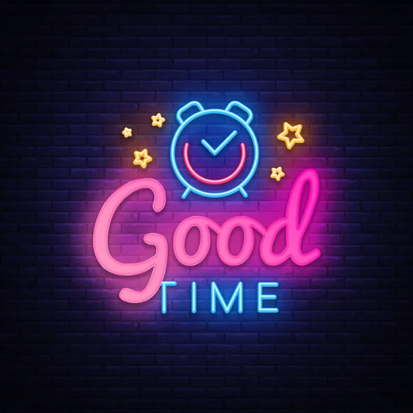 Good Time neon sign vector. Good Time Design template neon sign, light banner, neon signboard, nightly bright advertising, light inscription. Vector illustration — Stock Vector