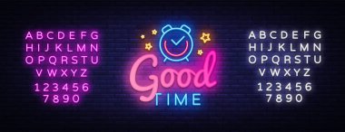 İyi zaman Neon işareti vektör. İyi zaman tasarım şablon Neon işareti, ışık afiş, neon tabela, gece parlak reklam, ışık yazıt. Vektör Illustration. Metin Neon işaretini düzenleme