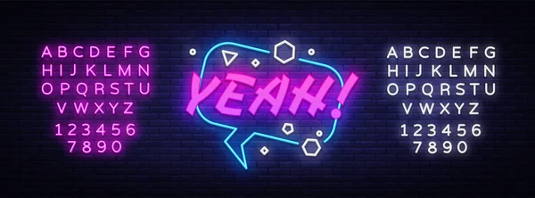 YEAH neon sign vector. Comic speech bubble with expression text YEAH, Design template neon sign, light banner, neon signboard, light inscription. Vector illustration. Editing text neon sign — Stock Vector