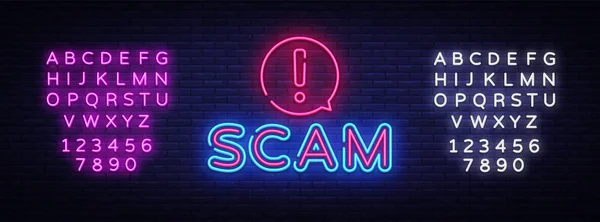 Scam Neon bord vector. Scam Neon Sign, design template, moderne trend design, nacht Neon bord, nacht heldere reclame, licht banner, lichtkunst. Vector illustratie. Het bewerken van tekst Neon Sign — Stockvector