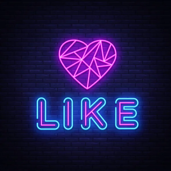 Like neon sign vector. Social networks Design template neon sign, light banner, neon signboard, nightly bright advertising, light inscription. Vector illustration — Stock Vector