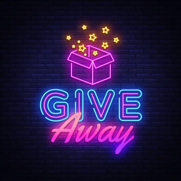 Give Away neon sign design template. Блог неоновый логотип, элемент светлого баннера красочный современный дизайн тенденция, ночная яркая реклама, яркий знак. Векторная иллюстрация — стоковый вектор