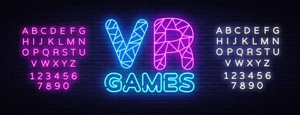 VR Gamer neon szöveg vektor tervezősablon. Gaming neon logo, könnyű banner design elem színes modern design trend, éjszakai fényes reklám, világos jel. Vektor. A szöveg neon-jel szerkesztése — Stock Vector