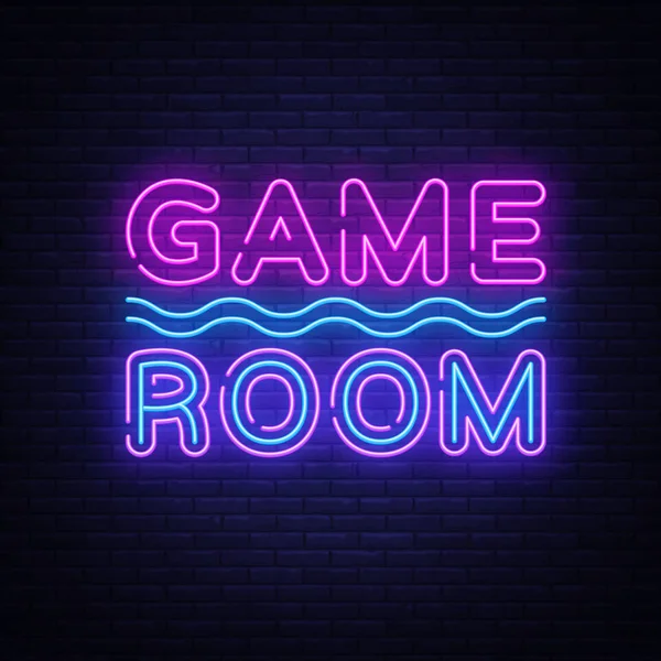 Game Room Neon Text Vector. Gaming neon sign, design template, modern trend design, night signboard, night bright advertising, light banner, light art. Vector illustration — Stock Vector