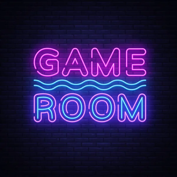 Speelkamer neon tekst vector. Gaming neon teken, ontwerpsjabloon, moderne trend design, nacht signboard, nacht heldere reclame, lichte banner, lichte kunst. Vector illustratie — Stockvector