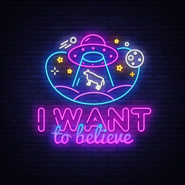 UFO neon teken vector ontwerpsjabloon. Aliens Neon logo, licht banner design element kleurrijke moderne design trend, nacht Bright reclame, Bright teken. Vector illustratie — Stockvector