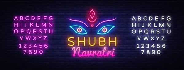 Garba Festival neon, Navratri viering Neon design, Gujarati Dandiya nacht poster of banner ontwerp. Ontwerpsjabloon voor wenskaarten of uitnodiging. Vector. Tekst neon teken bewerken — Stockvector