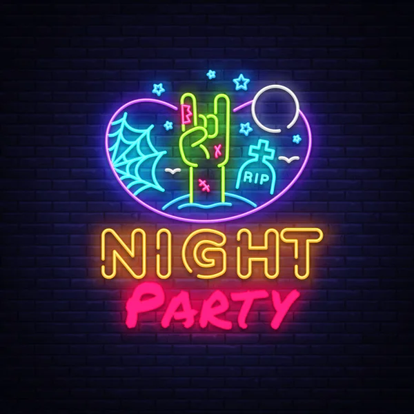 Halloween Party neon jel tervezősablon. Night party neon poszter, könnyű banner design elem színes modern design trend, éjszakai fényes reklám, világos jel. Vektoros illusztráció — Stock Vector