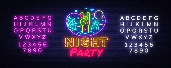 Halloween Party neon sign design template. Night Party neon poster, light banner design element colorful modern design trend, night bright advertising, bright sign. Vector. Editing text neon sign — Stock Vector
