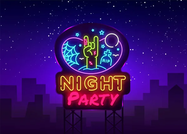 Halloween Party neon jel design sablon. Night Party neon poszter, könnyű banner design elem színes modern design trend, éjszakai világos reklám, fényes jel. Vektor illusztráció. Hirdetőtábla — Stock Vector
