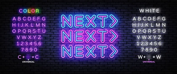 Next Neon inscription. Next Steps Neon sign, design template, modern trend design, night signboard, night bright advertising, light banner, light background. Vector. Editing text neon sign — Stock Vector