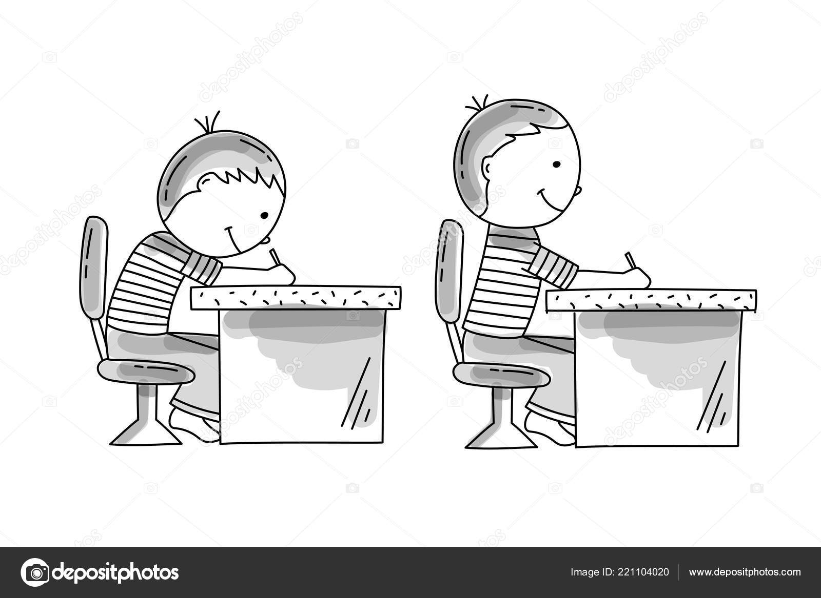 Boys Sitting At The Desk Bad And Correct Pusture Stock Vector